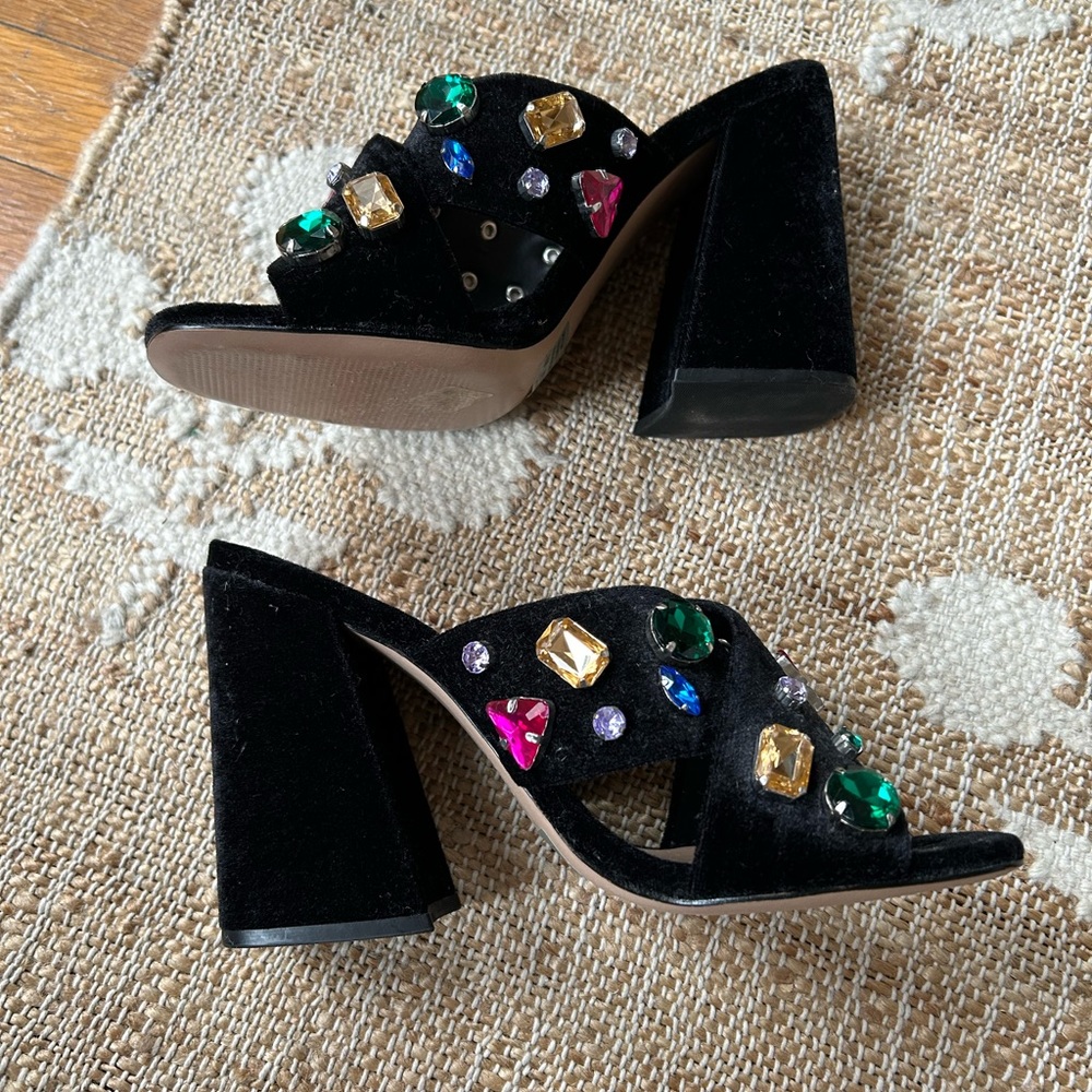 NBW Schutz Bejeweled Black Velvet Mule in 9.5